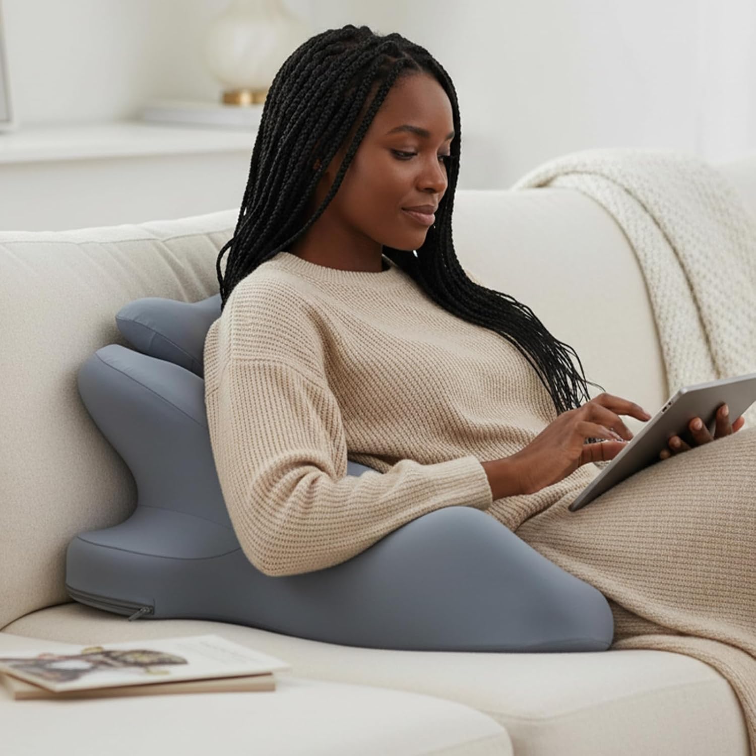 Reading Pillow for Watching tv and Reading in Bed, Ergonomic Wedge Pillow Prone Position with Support More Comfortable (Blue, One Size)