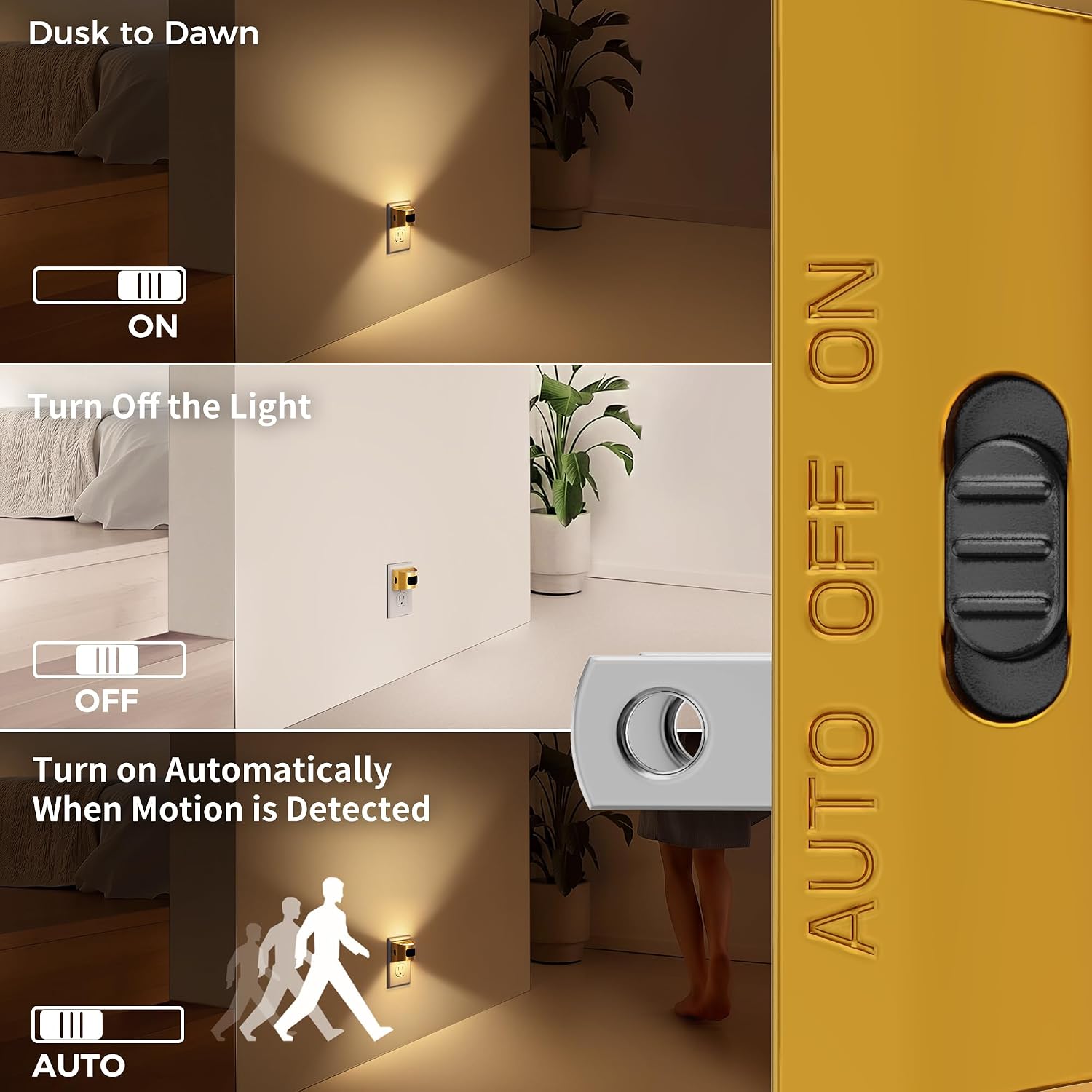 DORESshop LED Night Light[2 Pack], Night Lights Plug into Wall, 3 Mode Plug in Night Light with Motion Sensor, Dusk to Dawn Sensor…