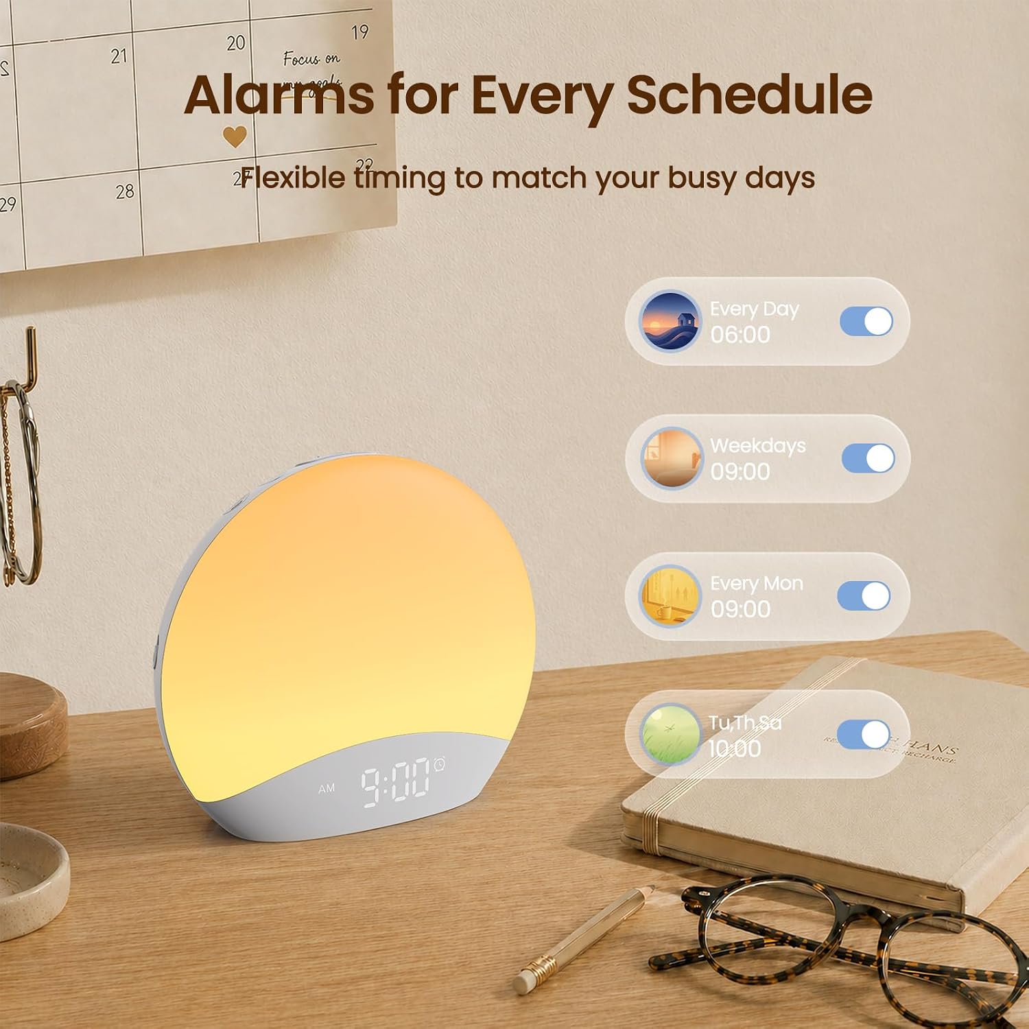 REACHER R7APP Smart Sunrise Alarm Clock with App Control, Custom Wake & Sleep Routines - Multi Sunrise Color, White Noise Sound Machine…