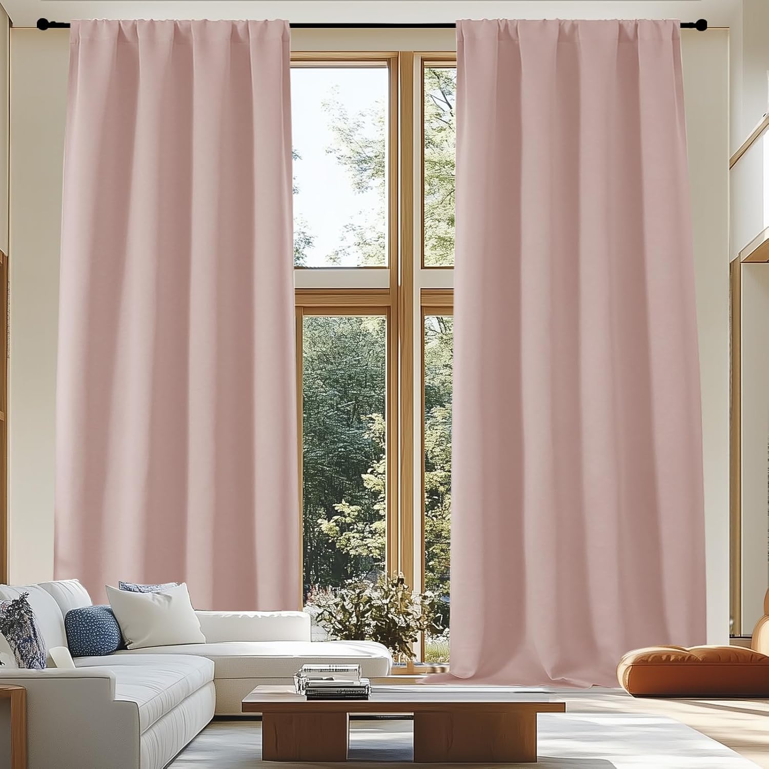 Simplebrand Blackout Extra 10ft Curtains for Patio 120 Inches Long 2 Panels Set, Solid Thermal Insulated Energy Saving Rod Pocket Window Tr…