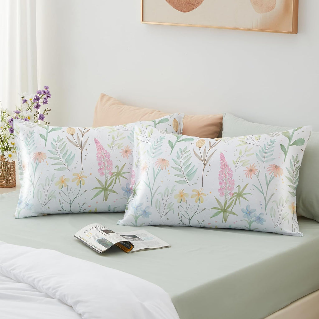 Satin Pillowcase 2 Pack - Multicolor Printed Silk Pillowcase for Hair and Skin 20x30 inches - Satin Pillow Cases Set of 2 with Envelope…