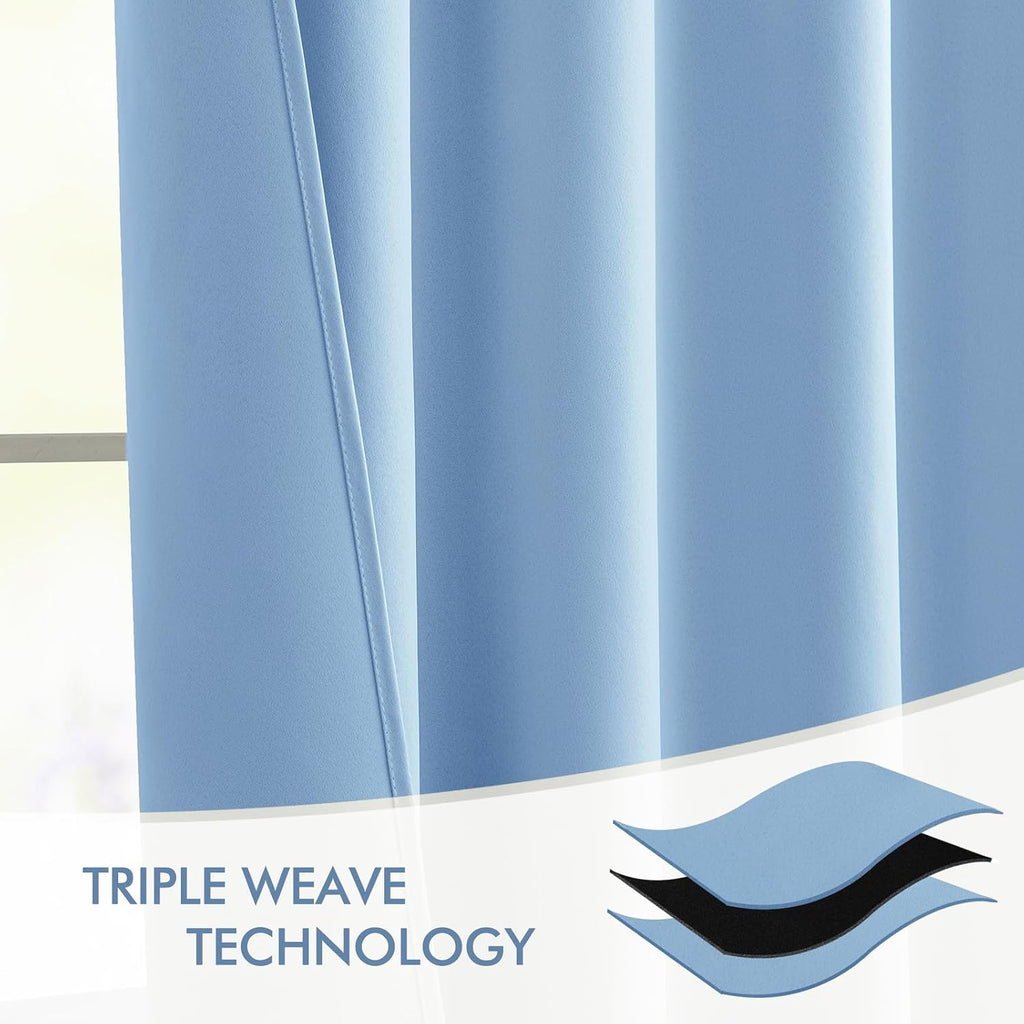 Miulee Sky Blue Back Tab Blackout Curtains 90 Inches Long 2 Panels Set for Living Room Bedroom Privacy, Rod Pocket/Pinch Pleat Thermal Insu…