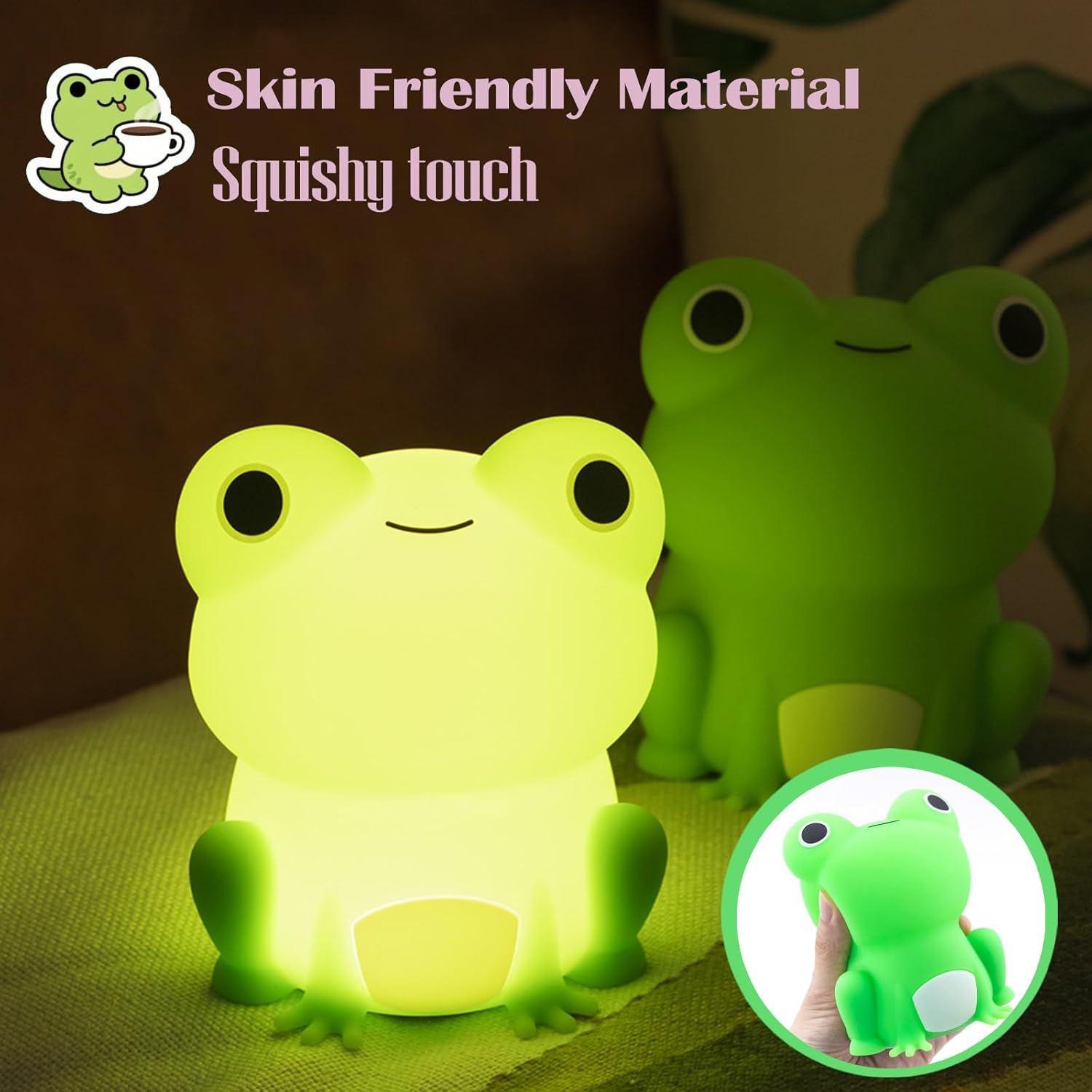 Frog Night Light, Frog Gifts, Cute Silicone Nursery Rechargeable Dimmable Bedside Lamp, Kids' Bedroom Decor, Gift for Children, Teens…