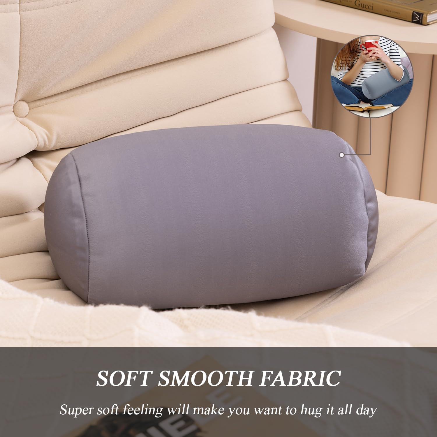 2Pcs Microbead Bolster Tube Neck Bed Body Pillows, 12 x 7 inches Squish Bean Bag Microbead Pillow for Sleeping Home Travel Neck Lumbar…