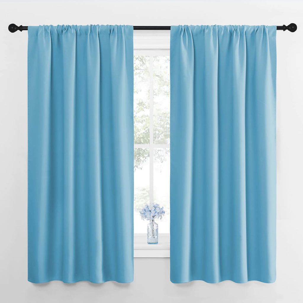 NICETOWN Kitchen Blackout Curtains Panels - Window Treatment Thermal Insulated Room Darkening Rod Pocket Drapes for Bedroom (Teal Blue…