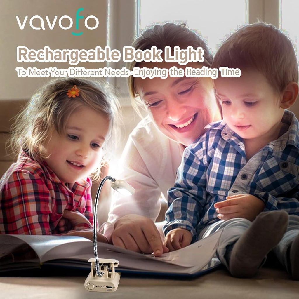 Vavofo Rechargeable Book Light for Reading in Bed Kids, 7 LED Reading Light with 9-Level Warm Cool White Daylight, Eye comfort Lamp with…