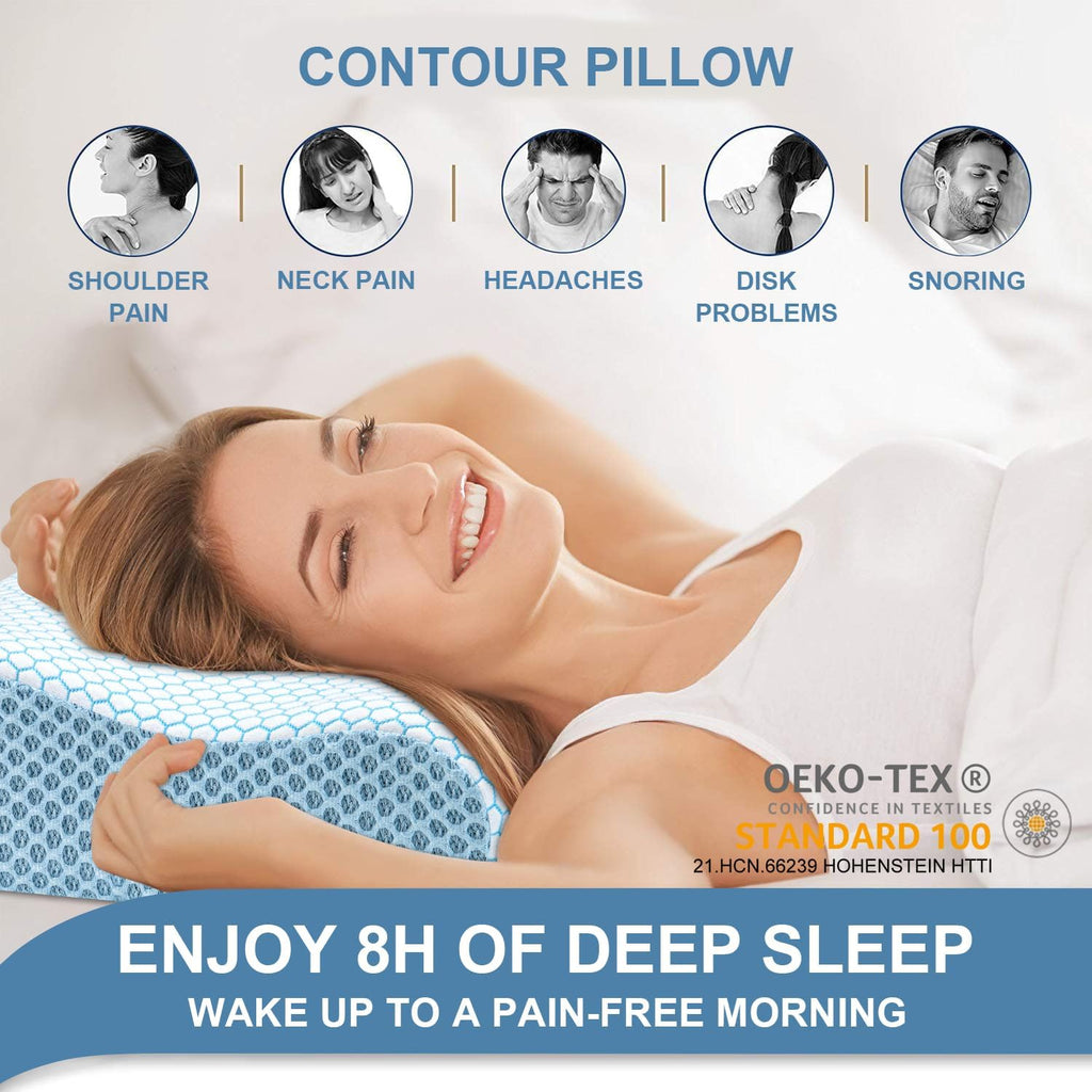 AnvoHome Anvo Memory Foam Pillow, Neck Contour Cervical Orthopedic Bed Pillow for Sleeping Side Back Stomach Sleeper, Ergonomic Design for…