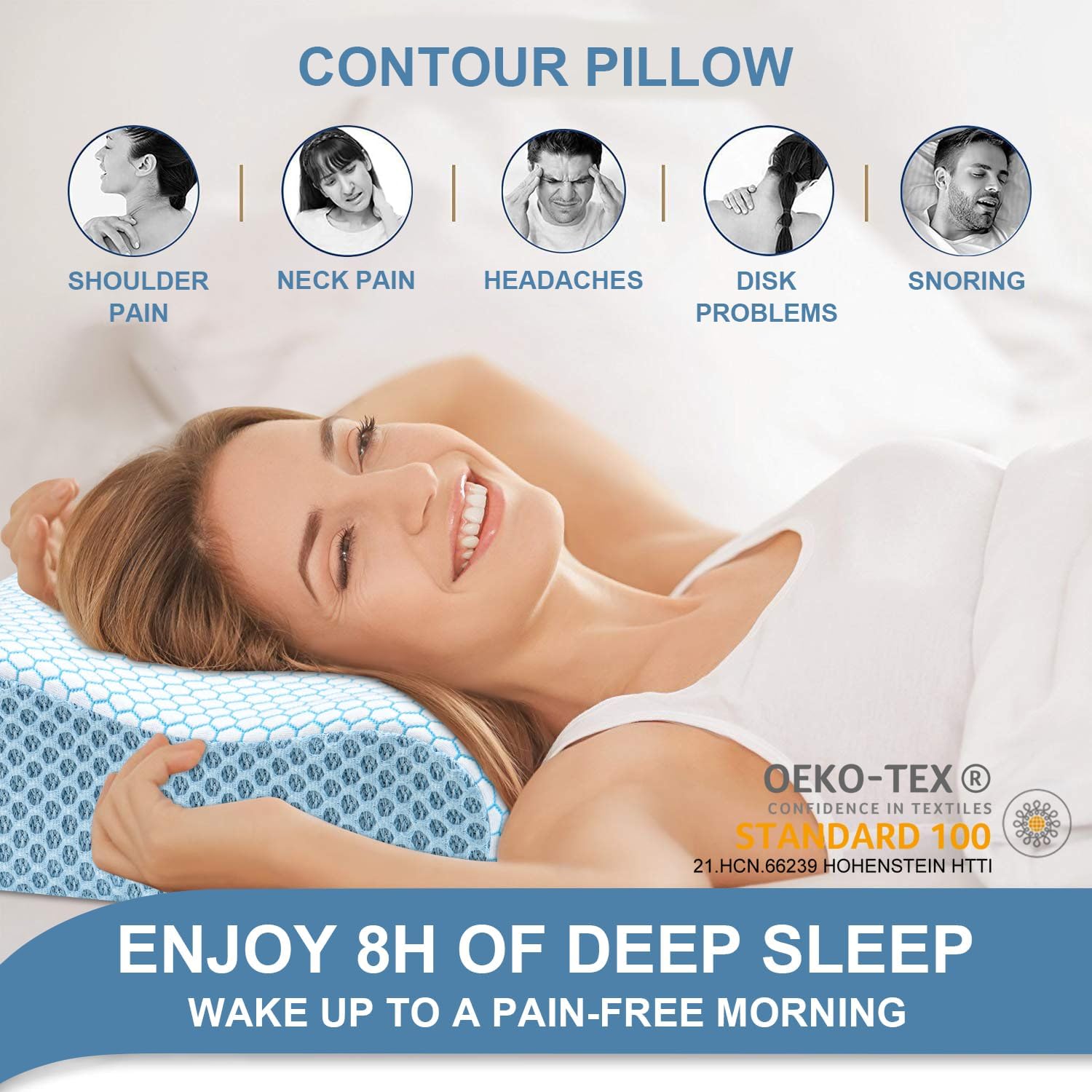 AnvoHome Anvo Memory Foam Pillow, Neck Contour Cervical Orthopedic Bed Pillow for Sleeping Side Back Stomach Sleeper, Ergonomic Design for…