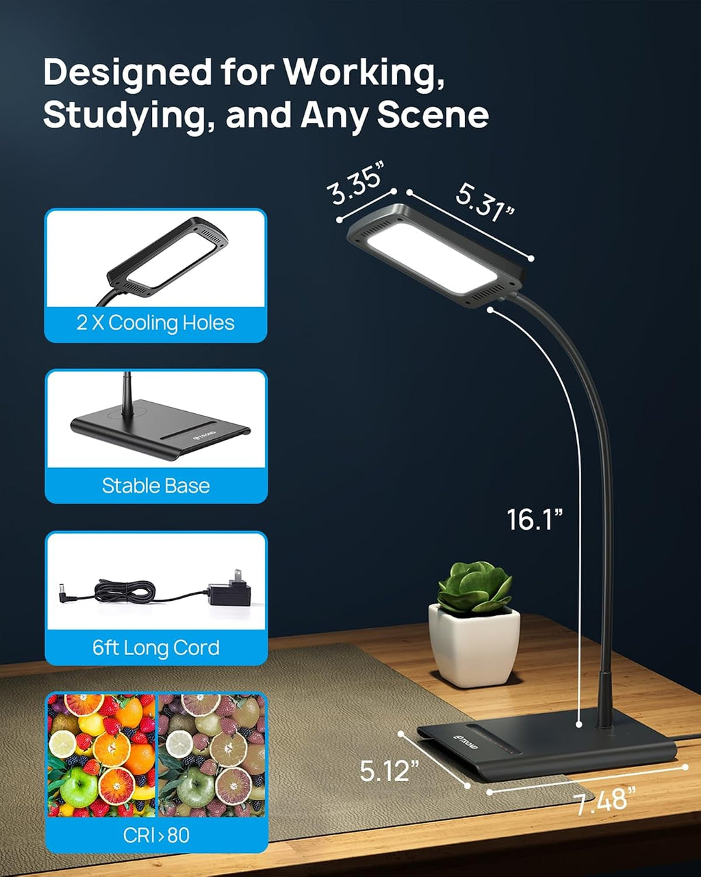 TRONDOfficial TROND Desk Lamp, Bright Dimmable Eye-Caring Table Lamp, 3 Color Modes 7 Brightness Levels, Flexible Gooseneck, Touch Control,…
