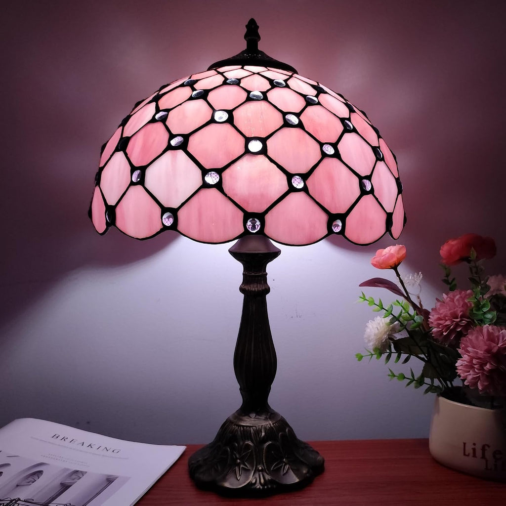Tiffany Lamp Stained Glass Table Lamp Antique Bedside Desk Reading Light 3-Way Color LED Living Room Nightstand Light 12X12X19 Inches…