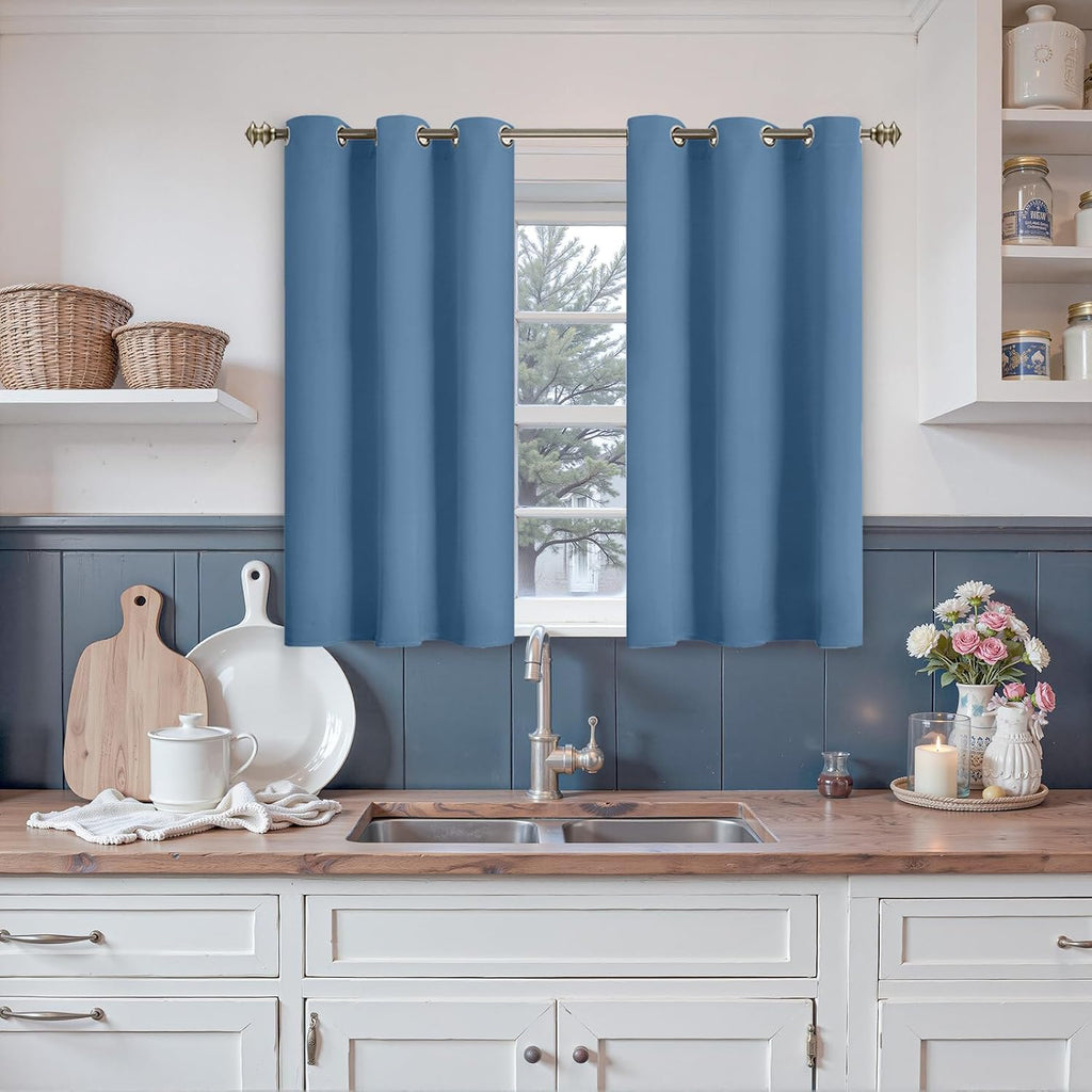 YoungsTex Denim Blue Blackout Curtains 45 Inches Long for Bedroom - Short Thermal Insulated Drapes with Grommet Darkening Privacy for Livin…