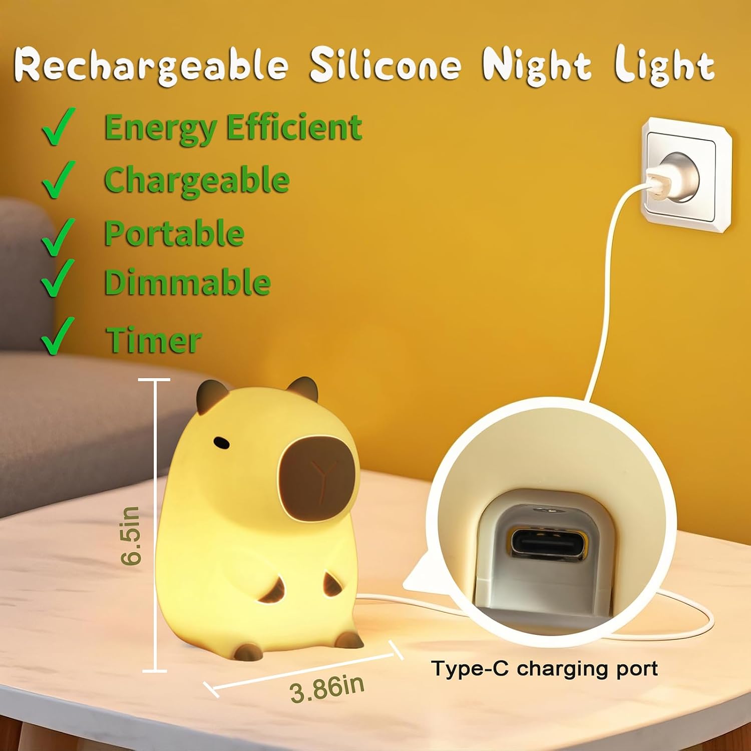 Cute Capybara Night Light, LED Squishy Animal Night Lamp, Soft Silicone Novelty Nightlight, Kids Funny Capybara Lamp Gifts,2 Level Dimmable…