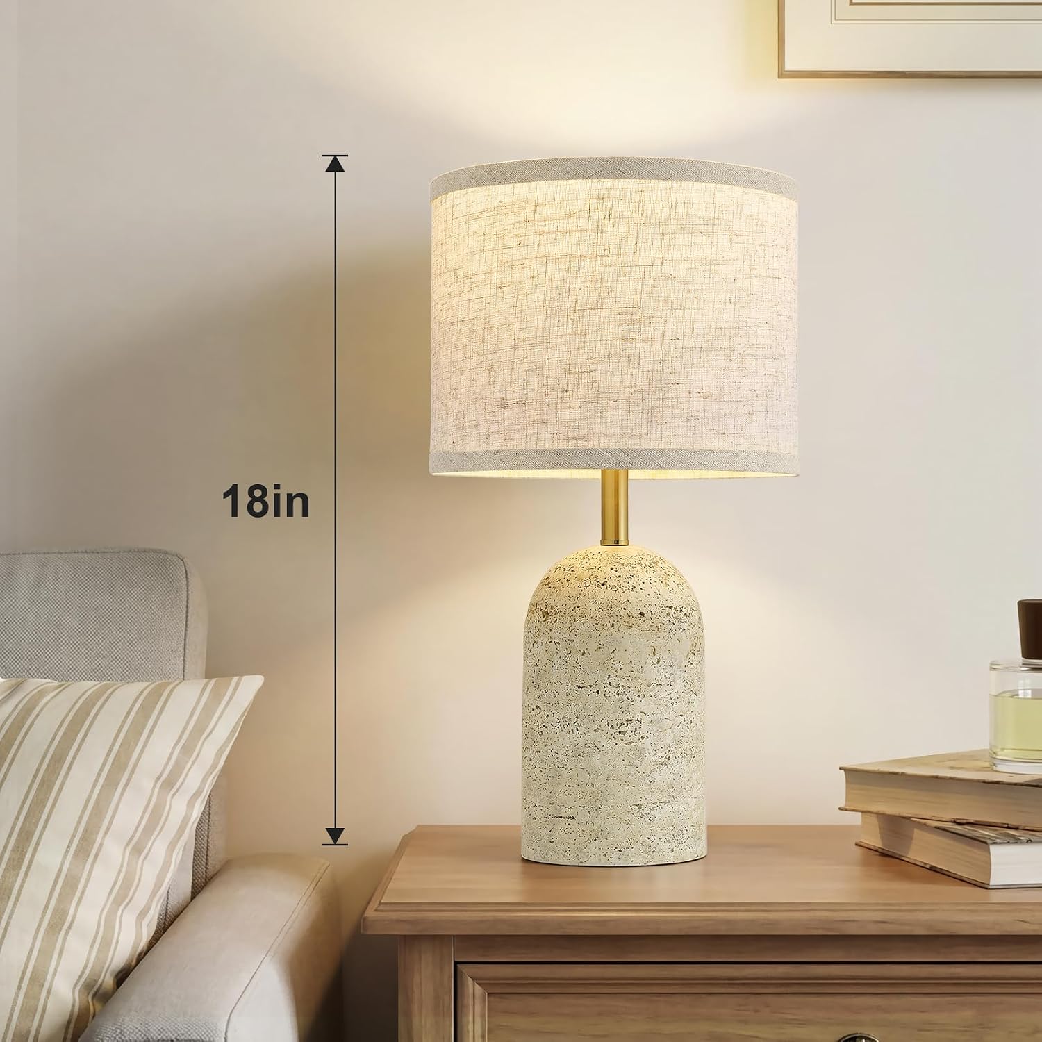 GyroVu Table Lamps Set of 2, Stone-Like Resin Bedside Lamps for Living Room Bedroom, 18" Modern End Table Desk Lamp for Nightstand…