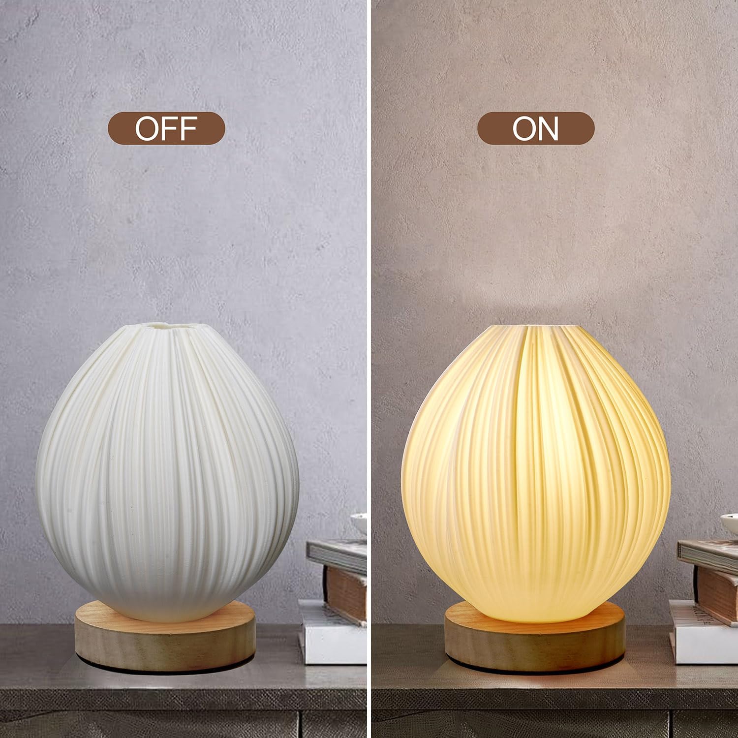 Zenply Novelty Small Table Lamp for Bedroom & Living Room, Vintage Style Striped Night Light, Mini Bedside Lamp for Small Spaces & Kids…