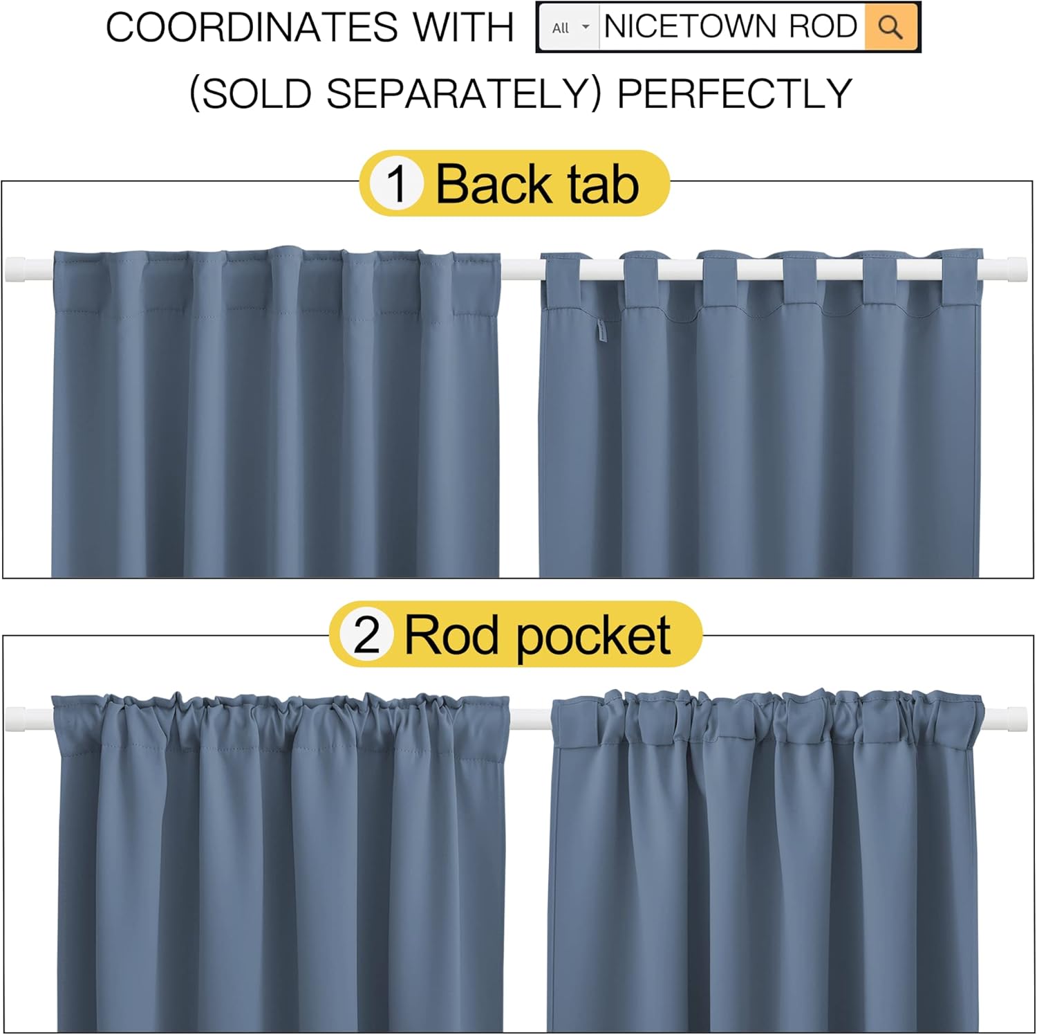 NICETOWN RV Curtains for Camper Windows - (Stone Blue Color) 34x54 Inch, 2 Panels Set, Thermal Insulated Room Darkening Blackout…