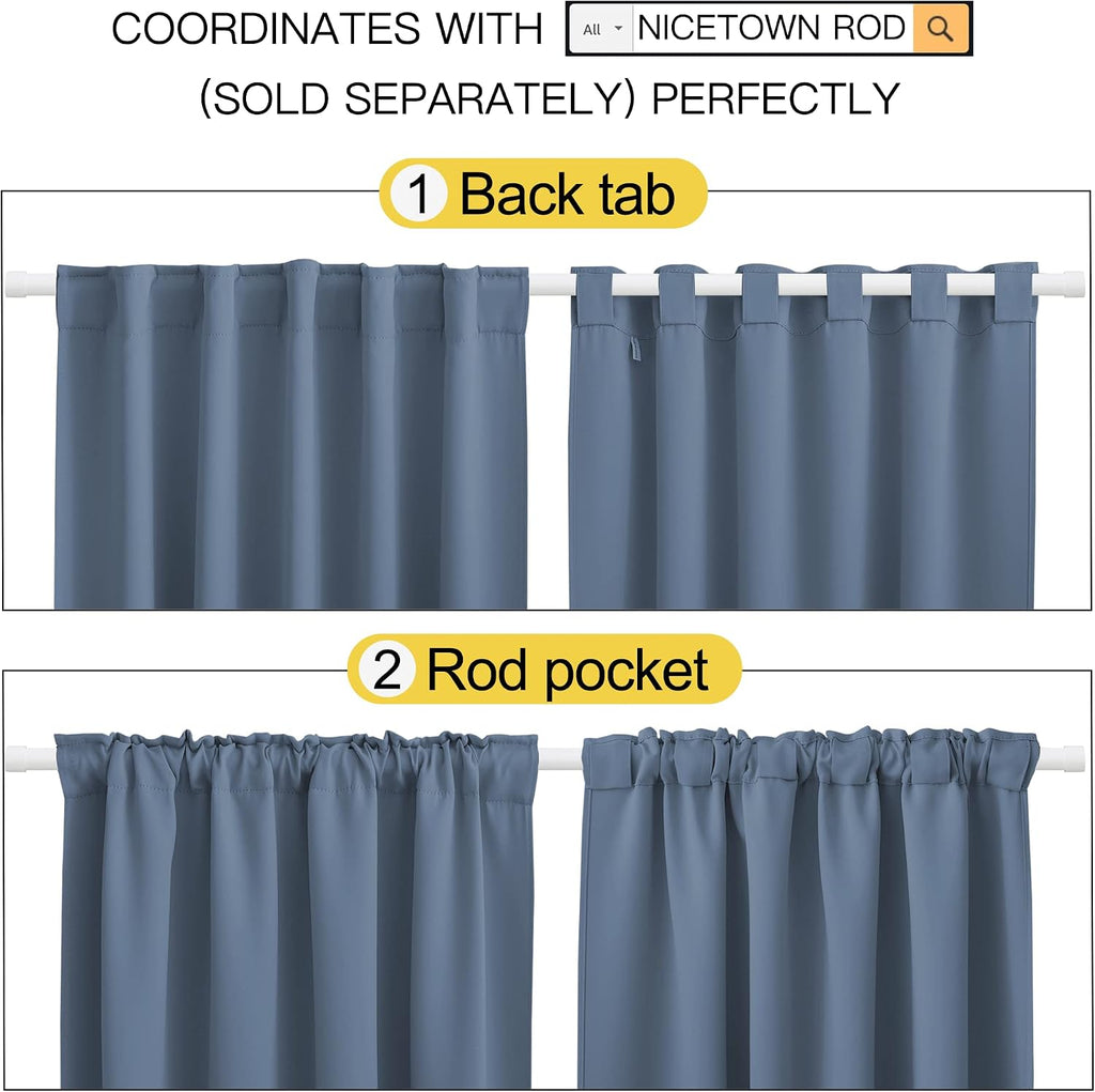 Nicetown Living Room Darkening Curtains - (Stone Blue Color) W42 x L70, Set of 2, Home Decor Room Darkening Thermal Insulated Drapery Panel…