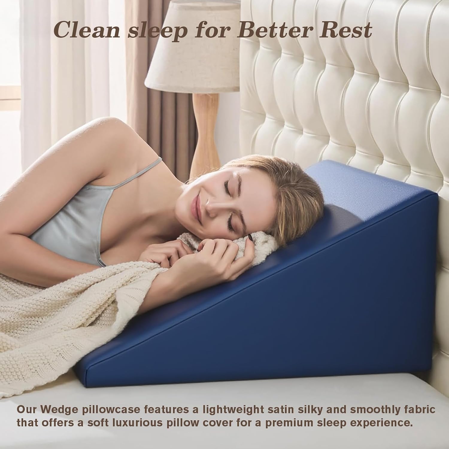 Wedge Pillow Case Cover for Style Protection, Thickened Satin Fabric Soft & Skin-Friendly, Wedge Pillow Cover with Zipper for Easy…