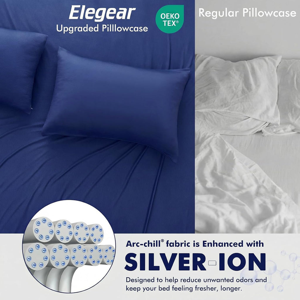 Elegear Cooling Pillow Cases for Hot Sleepers, Silver Infused Cooling Pillowcase with Q-Max>0.5, Silky Breathable Pillowcases for Hair & Sk…