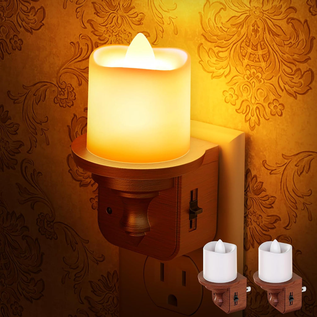 Briignite Candle Night Light, Amber Night Lights Plug into Wall 2 Pack, LED Vintage Night Light with Light Sensor, 0-100LM Dimmable…