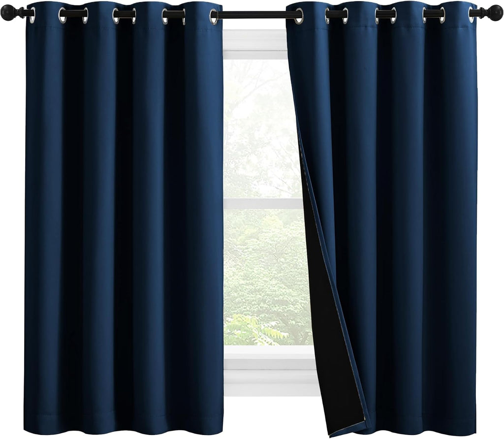 Nicetown 100% Blackout Curtains with Black Liners, Thermal Insulated Full Blackout 2-Layer Lined Drapes, Noise Cancellation Window Draperie…