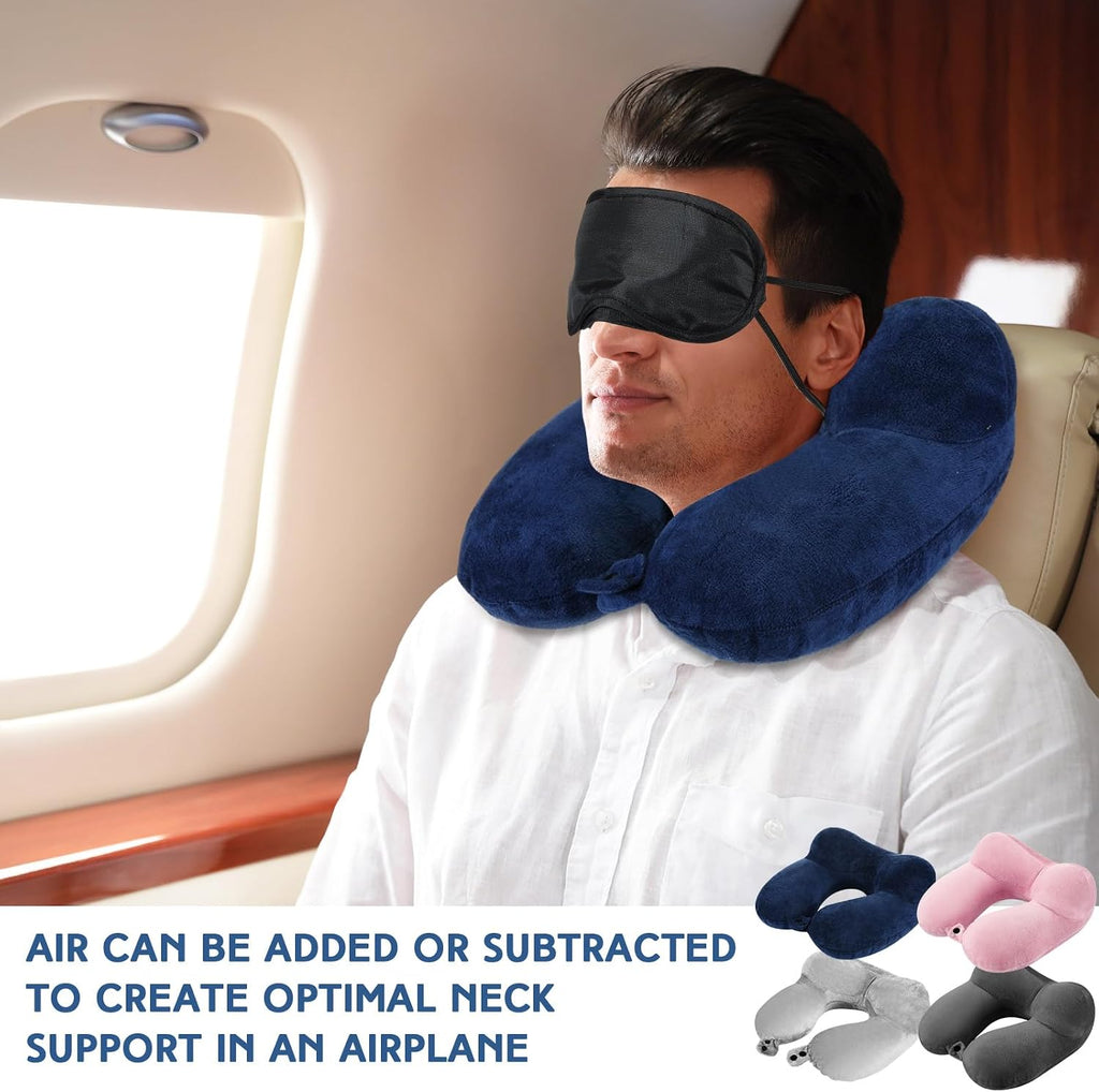 Sintuff 4 Sets Inflatable Travel Pillows for Airplanes with Compact Bag and Blindfold Velvet Inflatable Neck Pillow for Traveling Head…