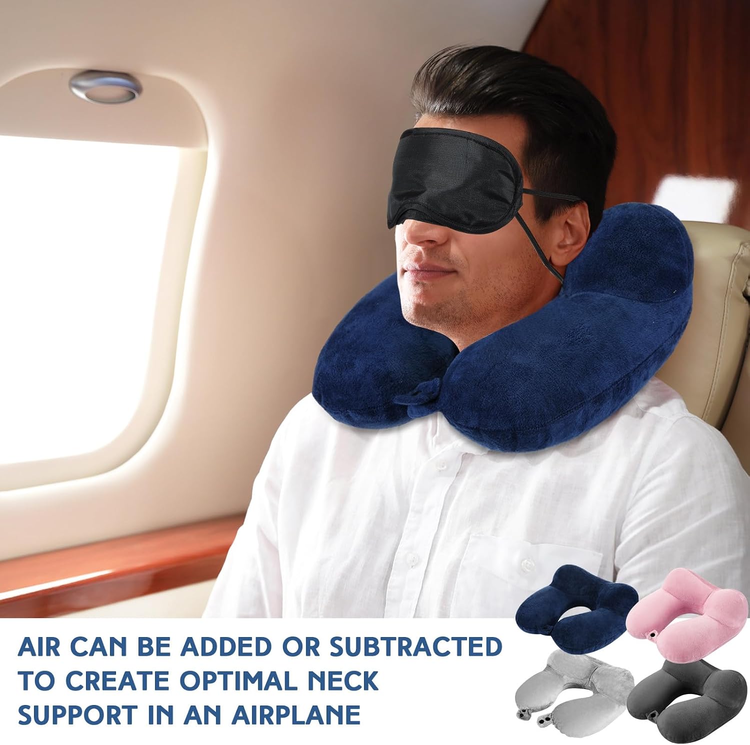 Sintuff 4 Sets Inflatable Travel Pillows for Airplanes with Compact Bag and Blindfold Velvet Inflatable Neck Pillow for Traveling Head…