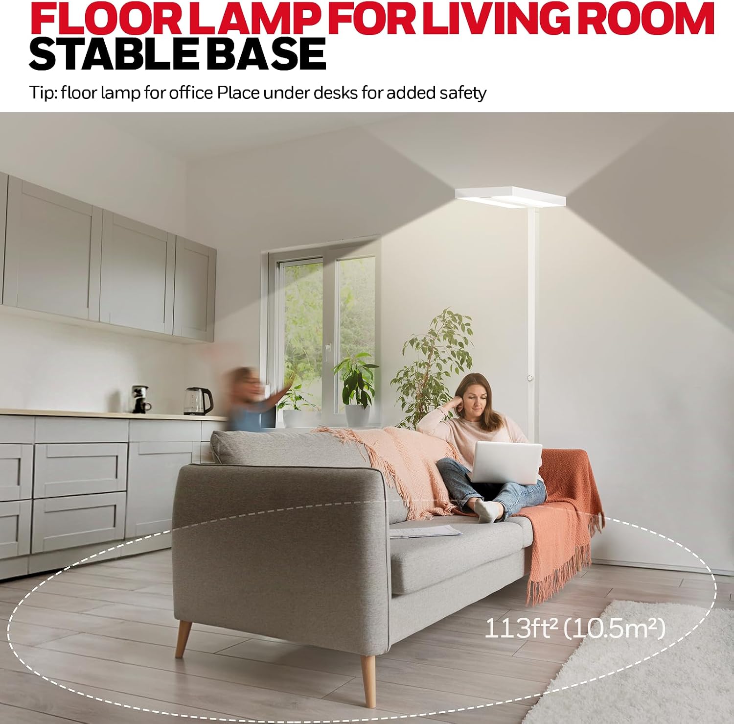 Honeywell 6000LM LED Floor Lamp, 02E Sunturalux Eye-Caring Reading Standing Light, 60W Modern Natural Daylight 4000K Dimmable 77" Tall…