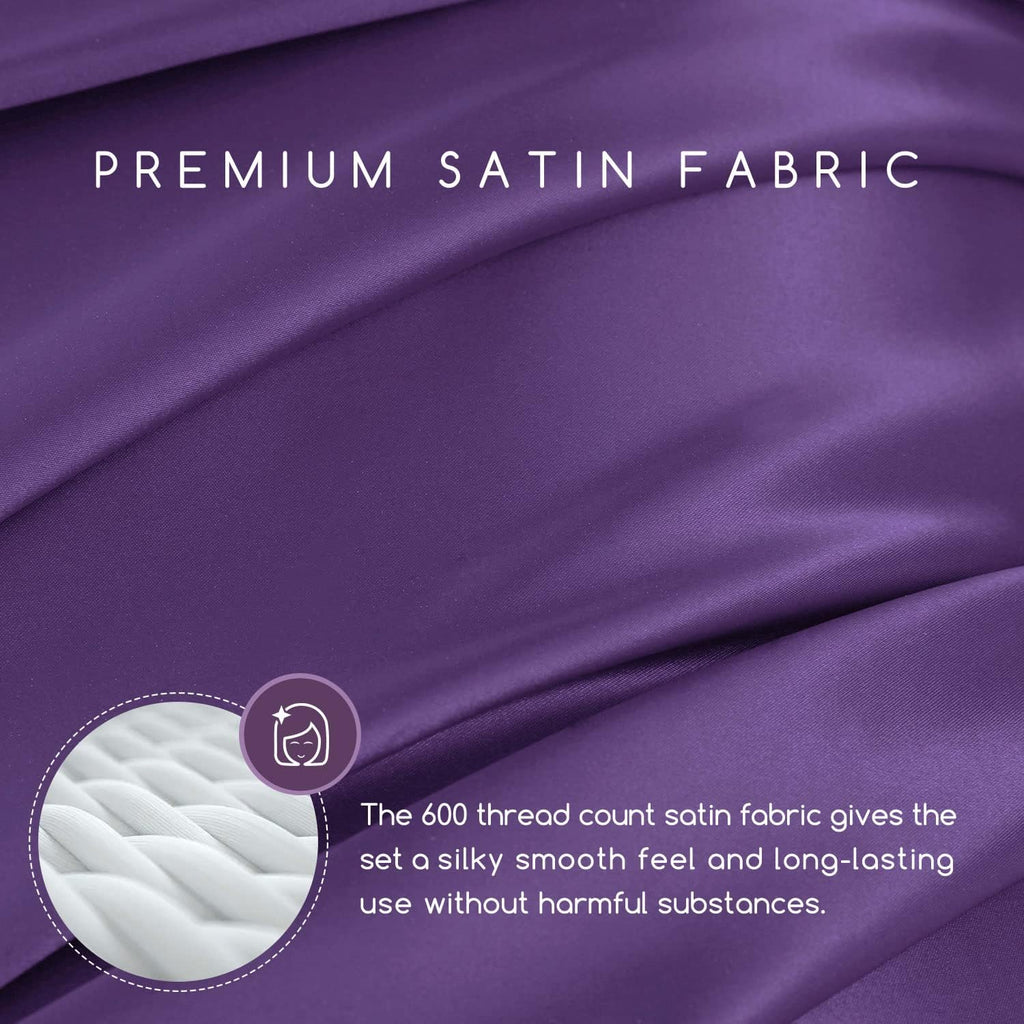 MR&HM Satin Bed Sheets, King Size Sheets Set, 6 Pcs Silky Bedding Set with 15 Inches Deep Pocket for Mattress (King, Lavender) 6 Pcs 1…