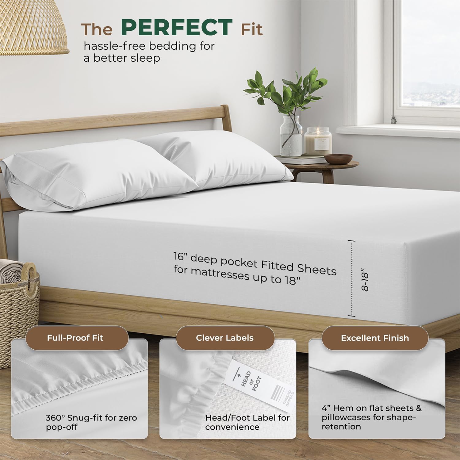 THREAD SPREAD 100% Organic Cotton Sheets Queen Size - 4 PC Organic Cotton Queen Size Percale Weave Sheet Set, Soft, Cooling, Crisp &…