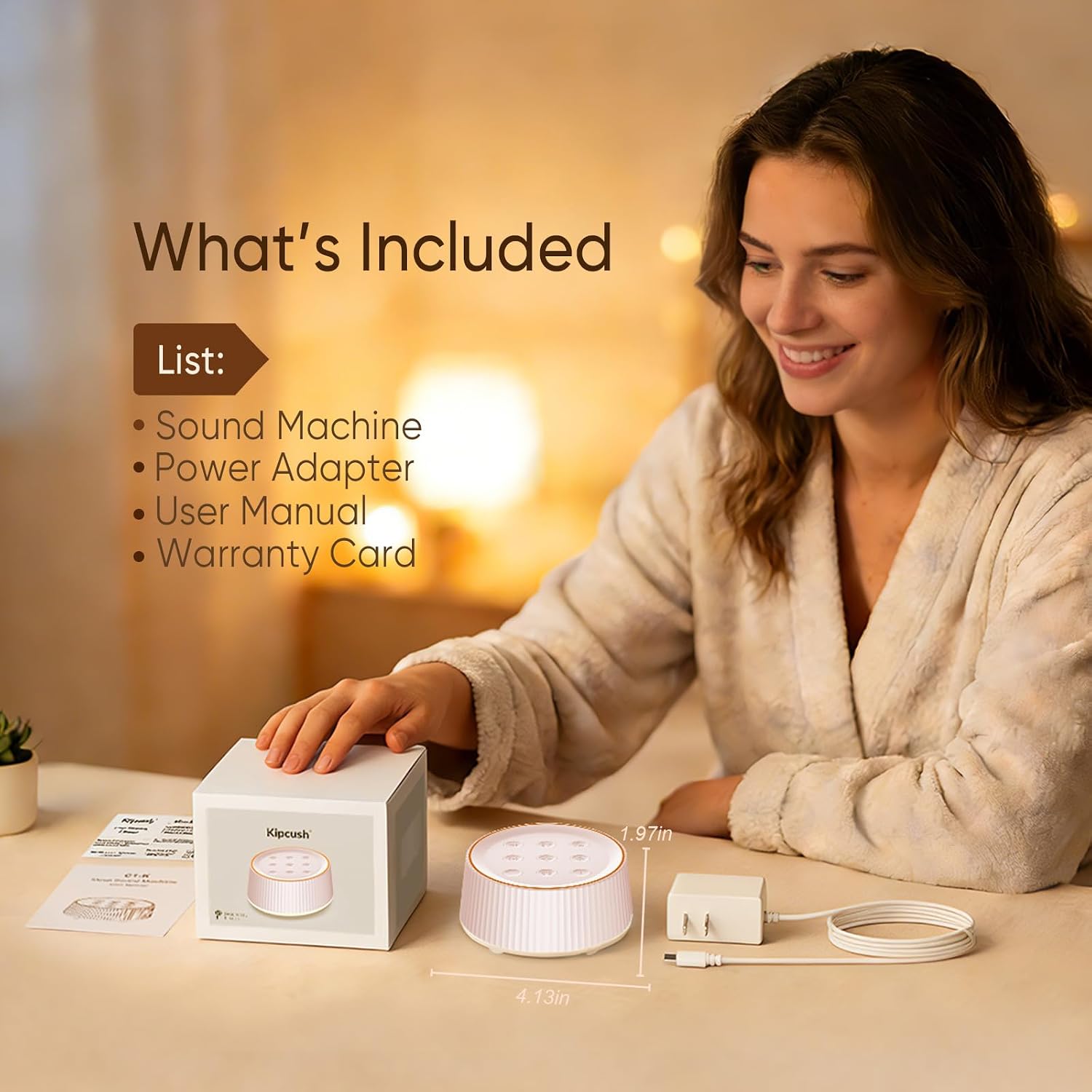 Kipcush® Noise Machine, White Noise Sound Machine for Baby & Adults, 26 Soothing Sounds, 8 Night Light Colors, Tap Control