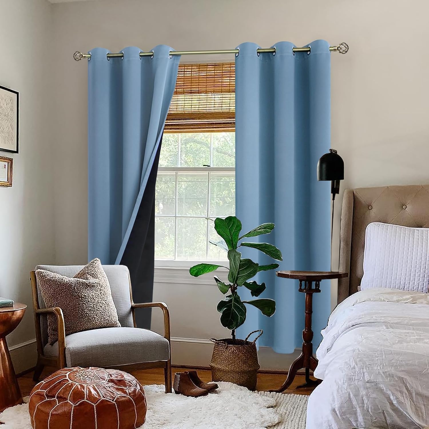BGment Thermal Insulated 100% Blackout Curtains for Bedroom with Black Liner, Double Layer Full Room Darkening Noise Reducing Grommet Curta…