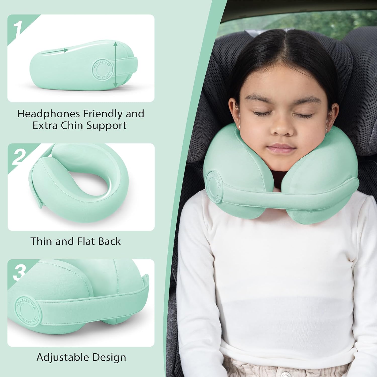 urnexttour Car Pillow for Little Kids Travel Neck Pillows, Memory Foam Neck Support Travelling Pillow with Washable Cotton Pillowcases…
