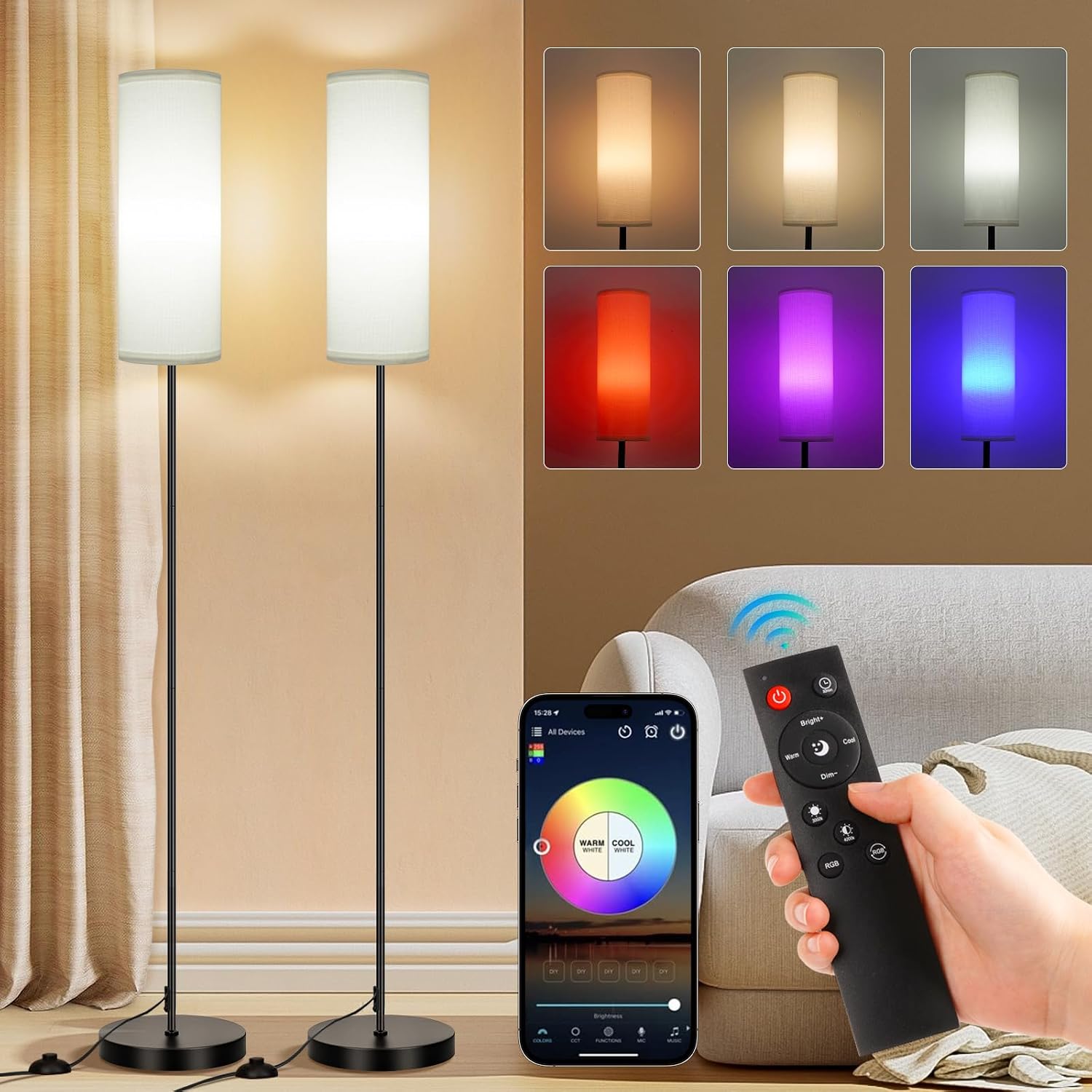 FRIDEKO HOME 2 Pack Floor Lamps for Living Room, Dimmable Colors Temperature & Brightness, Modern Floor Lamp with Remote, Tall Standing…