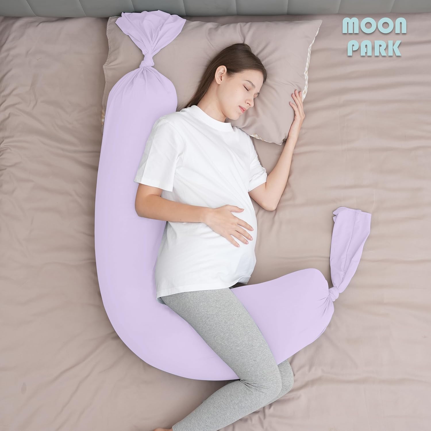 Moonpark MOON PARK Pregnancy Pillow - Incredibly Smooth and Soft Cooling Cover I Shaped Full Body Maternity Pillow with Removable Cover - S…