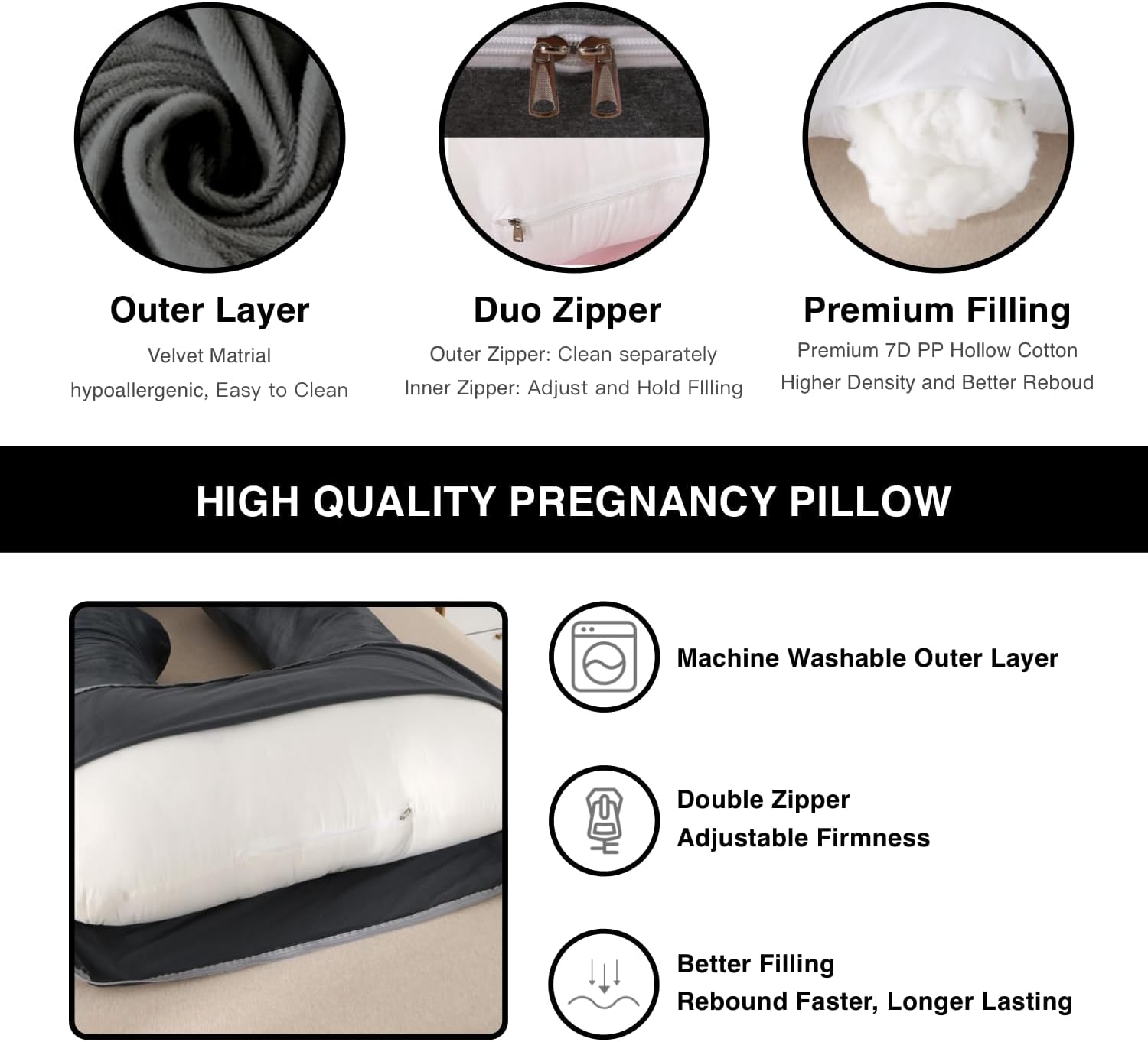 ALLOPERA Pregnancy Pillow, Full Body 57 Inch Maternity Pillow with Removable Washable Cover - Sleep Support for Legs, Back, Neck…