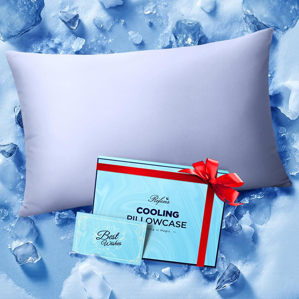 Rifens Ice Cooling Pillowcase for Hot Sleepers, Instantly Cool, Stays Cold All Night, Softer Than Silk Pillow Cases, Pillow Covers with Inv…