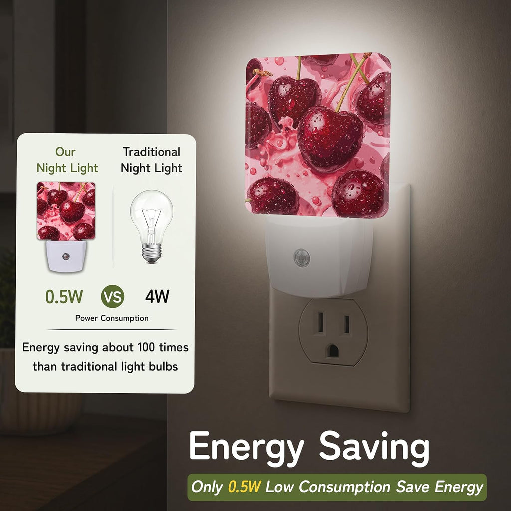Night Light, Red Cherry Night Lights Plug into Wall for Bedroom Bathroom Hallway Kitchen, Dusk to Dawn Sensor Decorative Gift for Women…