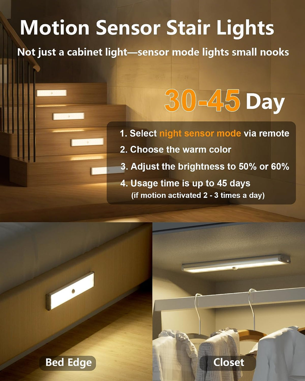 SZOKLED 58-LED Under Cabinet Lighting Wireless, RGB Motion Sensor Night Lights, Magnetic Under Cabinet Lights for Kitchen, Shelf, Stair…