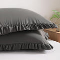 Bedsum Ruffled Pillow Shams King 20x36 Set of 2, Brushed Microfiber Pillowcases with Envelope Closure, Soft Wrinkle-Resistant, Dark Grey Gr…
