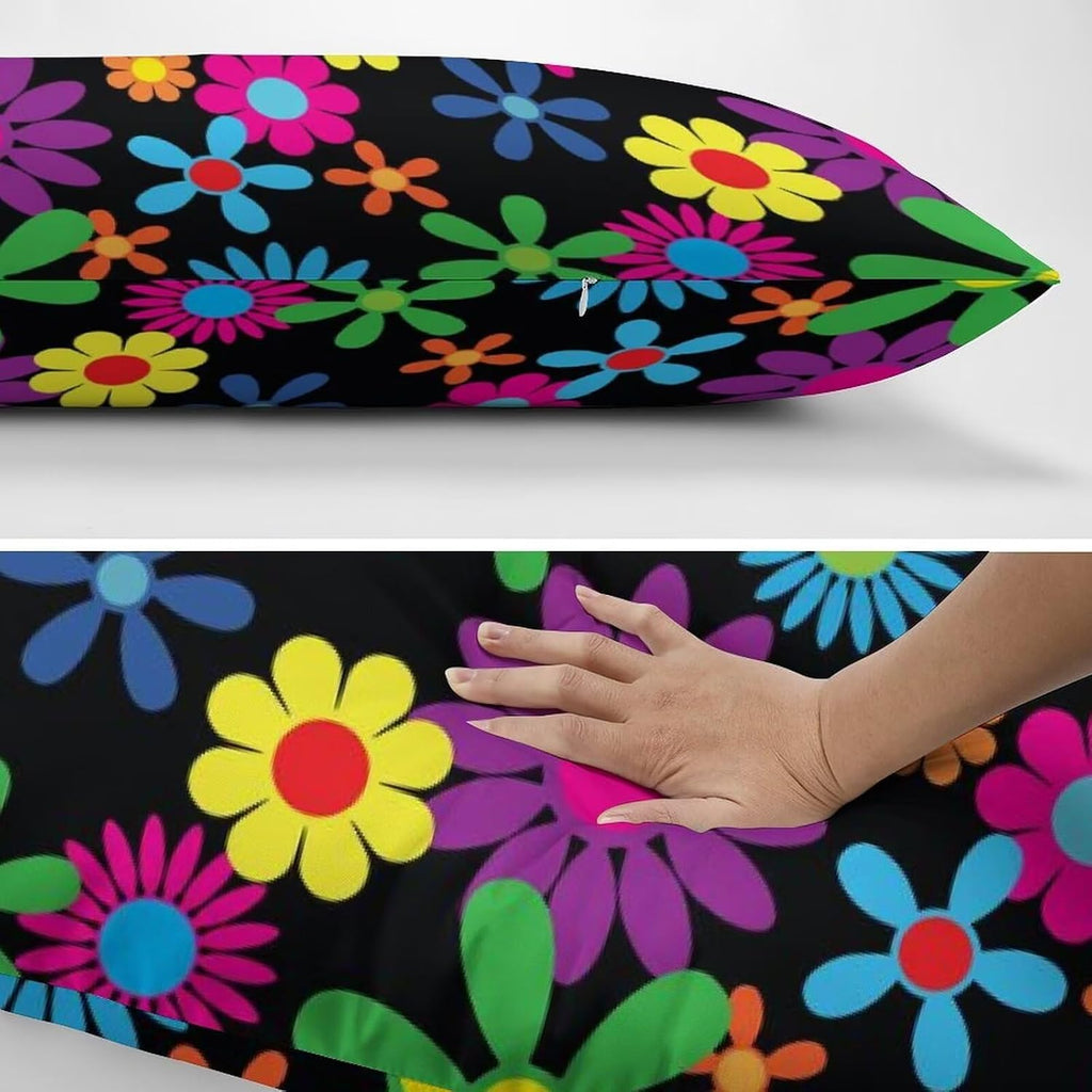 Body Pillow Cover Pattern Printed Body Pillowcase Hippie Flowers Seamless Repeating Pattern Decorative Rectangle Long Pillow Cases…