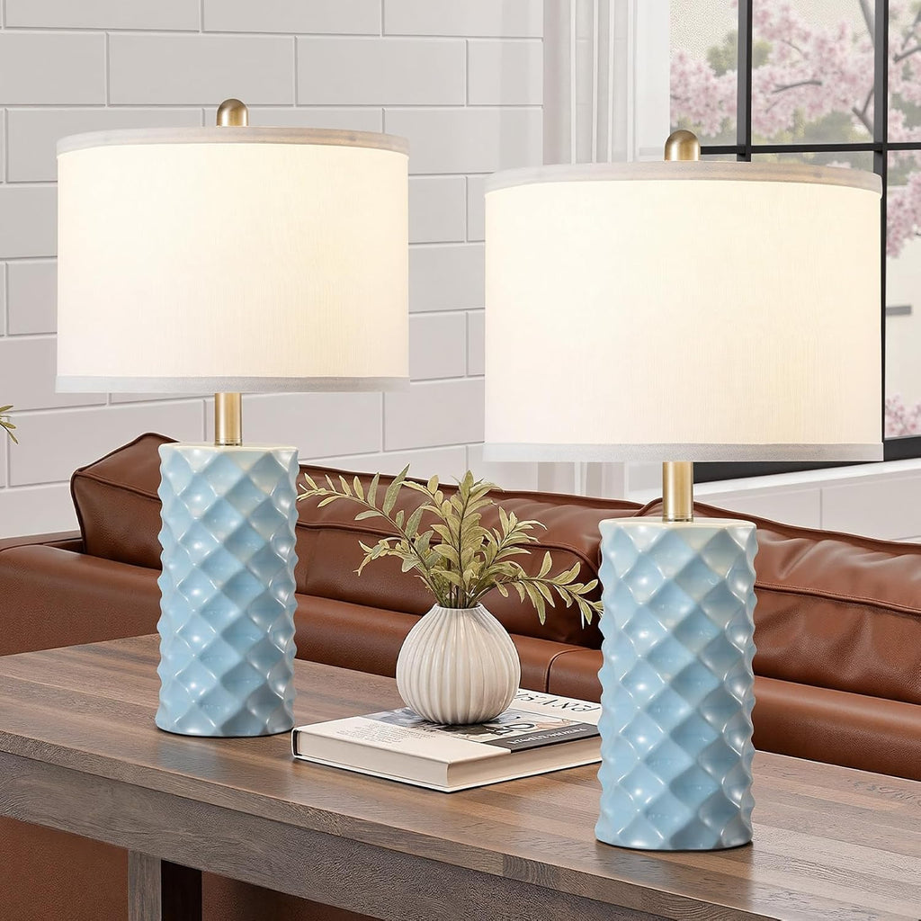 BLHDZJR Sky Blue & Star Diamond Ceramic Table Lamps (Set of 2) - 23" Luxe Modern Bedside Lamps for Nightstand, bedrooms, Living Rooms…