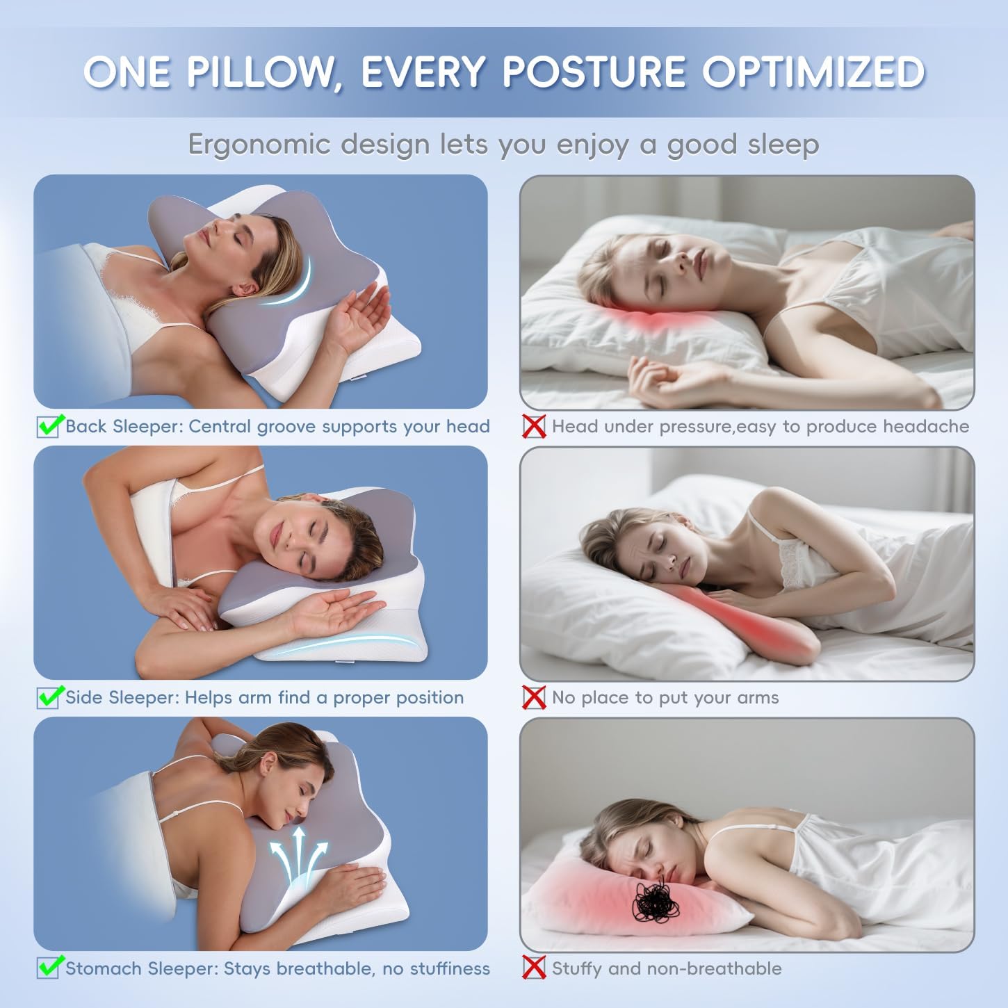 Missleep Cervical Neck Pillow, Memory Foam Pillows for Neck & Shoulder, 2 Heights Ergonomic Pillow with Breathable Ice Silk Cover, Neck Su…
