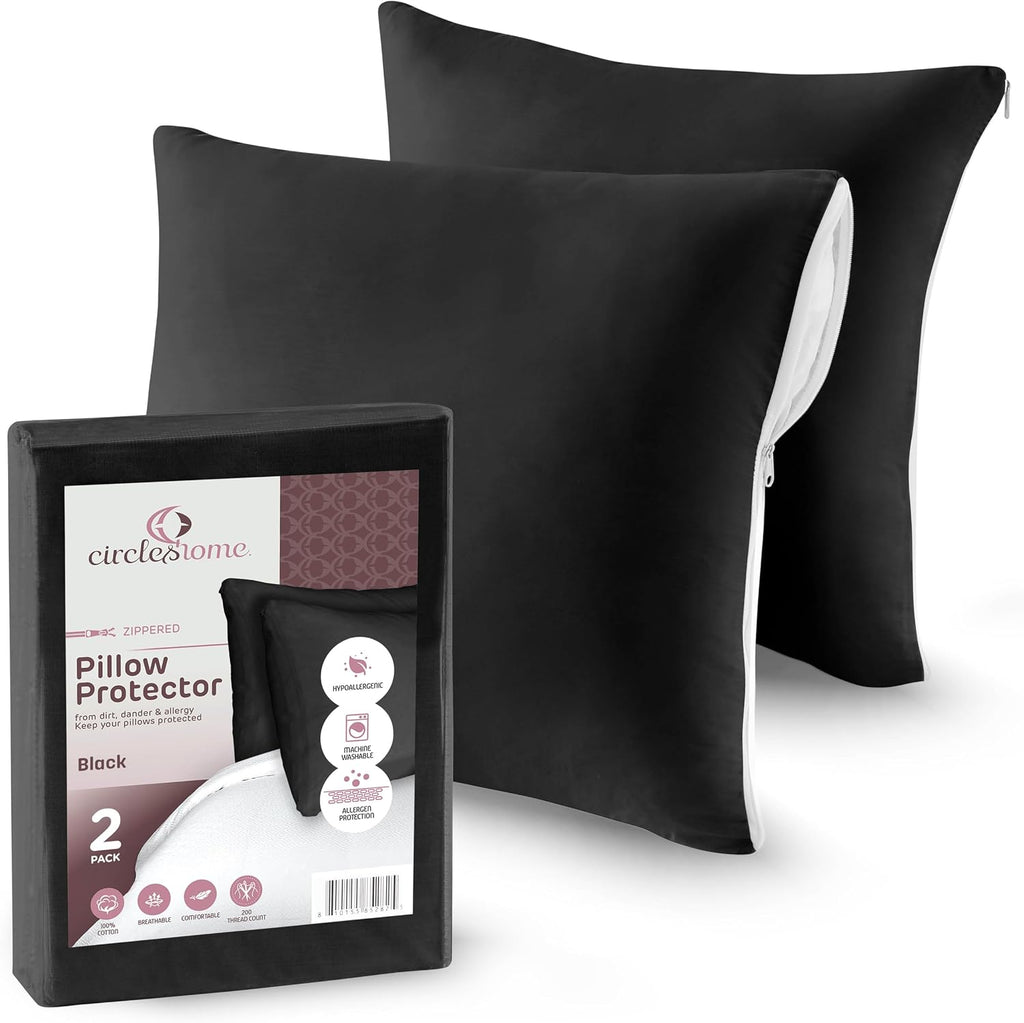 CIRCLESHOME Throw Pillow Protectors - 100% Cotton Breathable Pillowcases - 22 X 22 Square Pillowcases - Protects Pillows from Dirt, Dust…