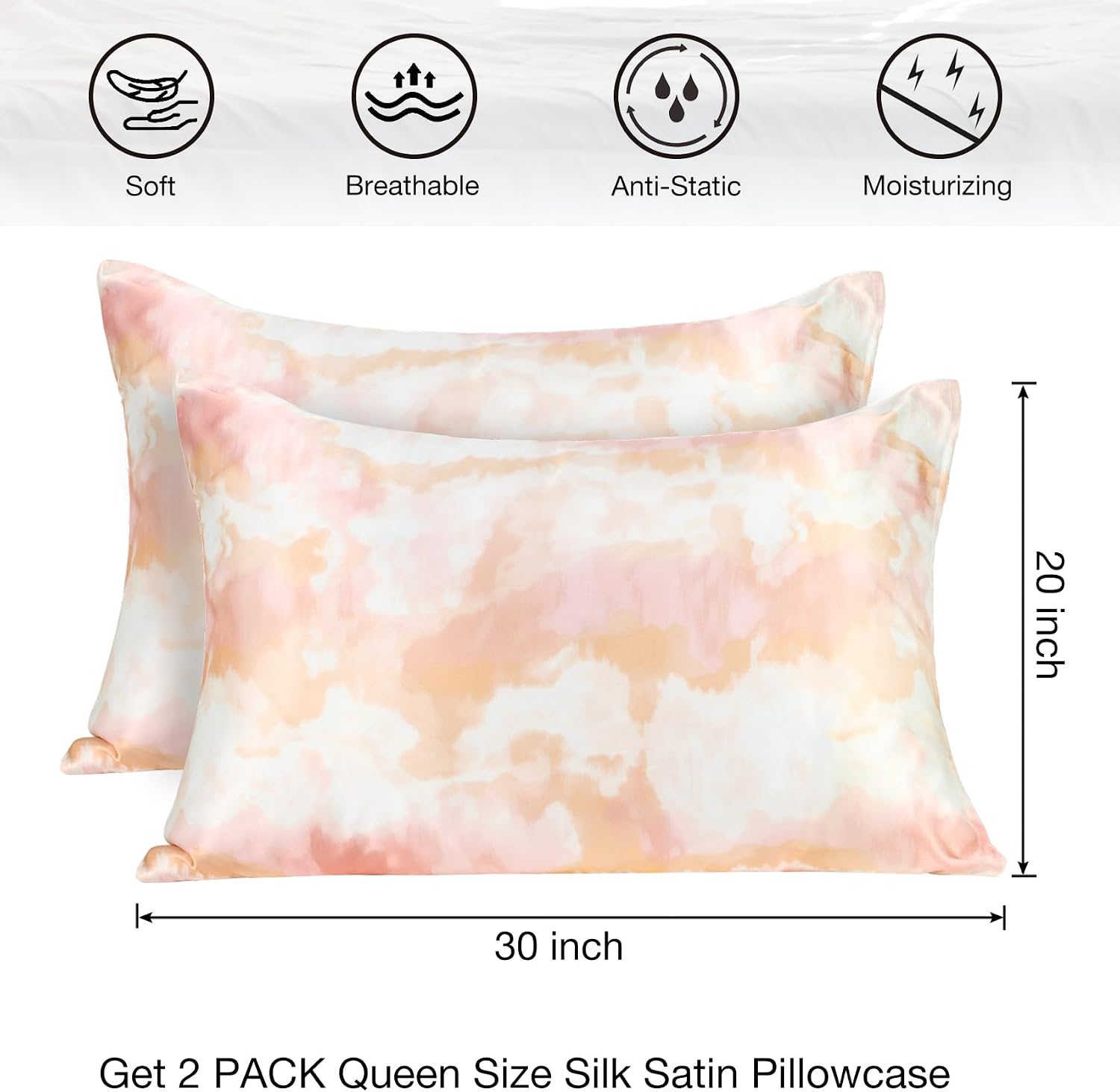 MANSPHIL Orange Blush Patterned Silk Pillow Cases 2 Pack Queen Size, Reversible Satin Pillowcase for Hair and Skin Envelope Closure, 22…
