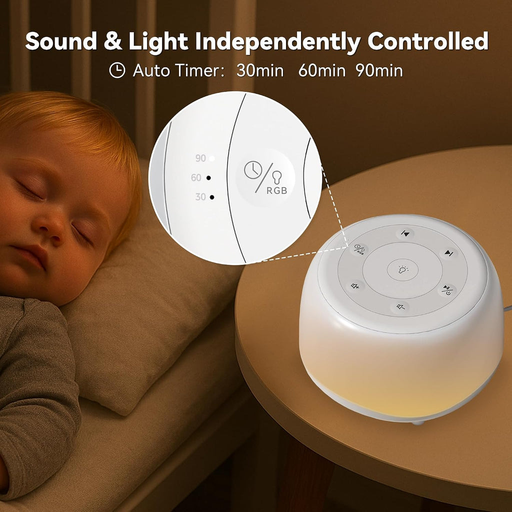 Heyaxa White Noise Sound Machine with 7 Colors Night Light 34 Soothing Sounds, Portable Sound Machine for Baby Adults Kids Sleep with 30 Vo…