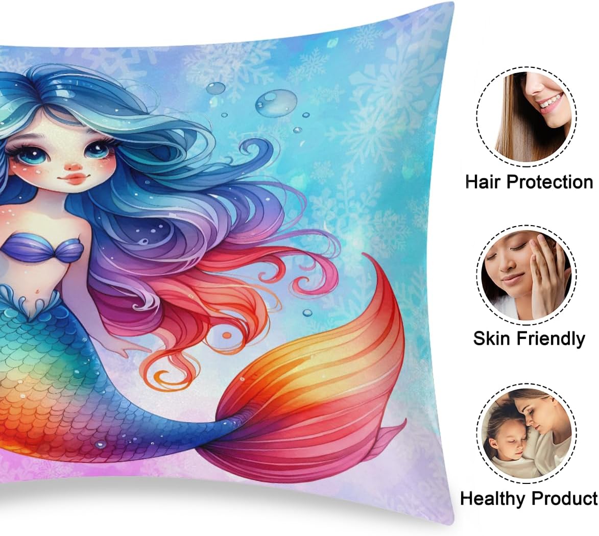Mermaid Beautiful Rainbow Satin Silk Pillowcase for Hair and Skin Pillow Cases King Size Soft Silk Pillow Case with Envelope Closure…