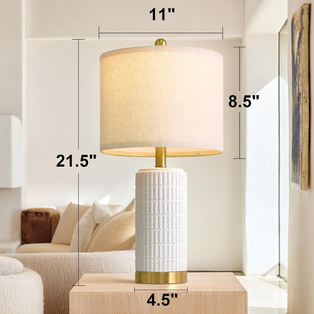 PoKat 21.5'' Stone-Like Bedside Table Lamps Set of 2 for Bedroom with 2 USB A+C, Modern Lamps for Living Room, Ceramic Nightstand Desk…