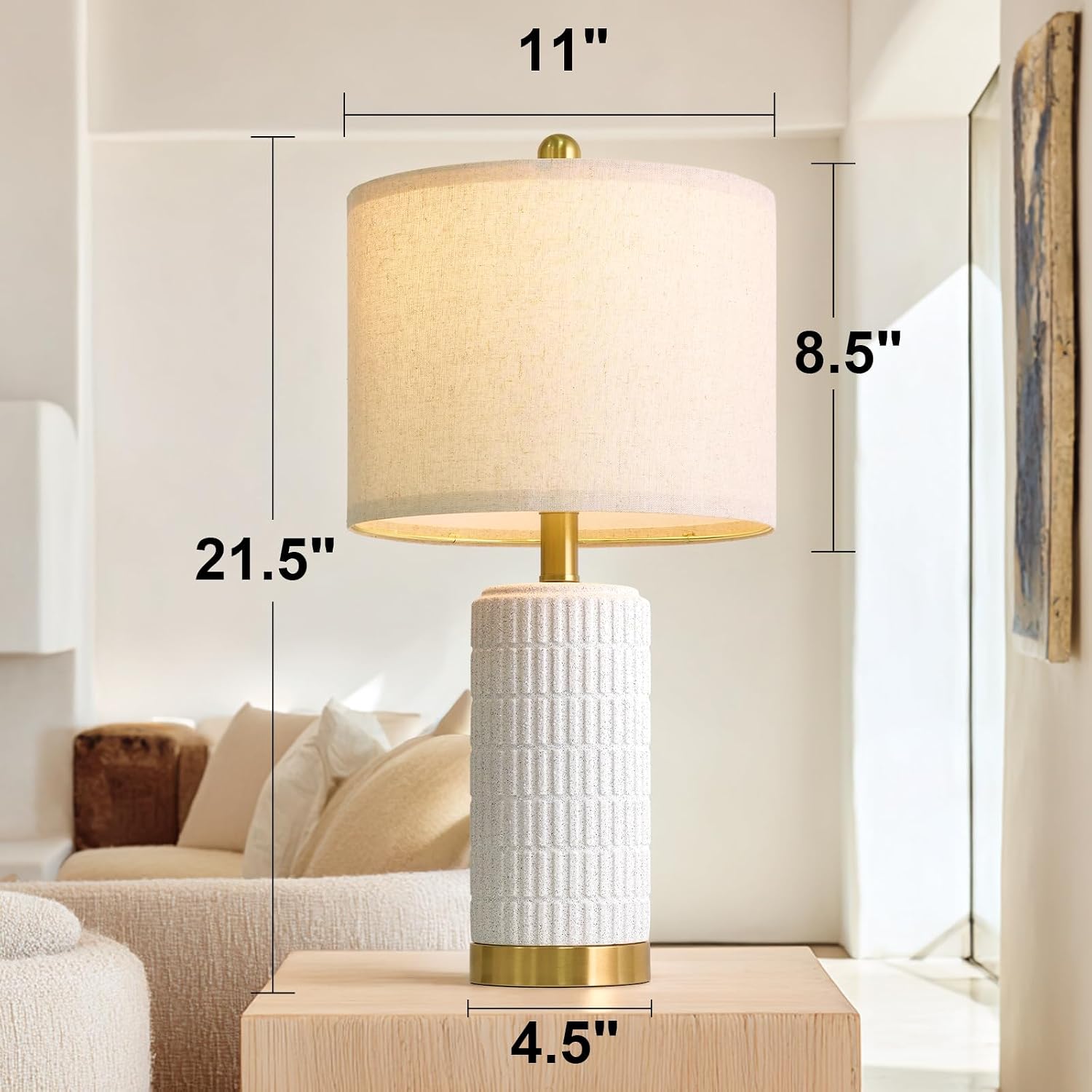 PoKat 21.5'' Stone-Like Bedside Table Lamps Set of 2 for Bedroom with 2 USB A+C, Modern Lamps for Living Room, Ceramic Nightstand Desk…