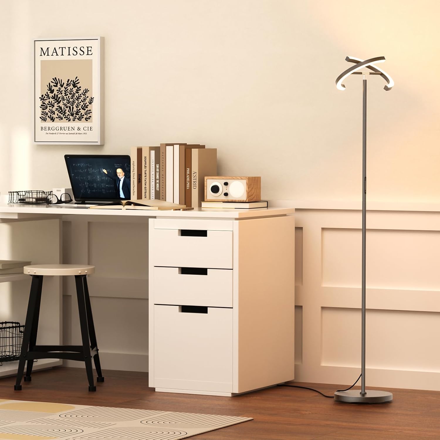 SIBRILLE Gunmetal Gray LED Floor Lamp - Rotatable Standing Lamp for Living Room Bedroom, 22W Dimmable Floor Readig Light with…