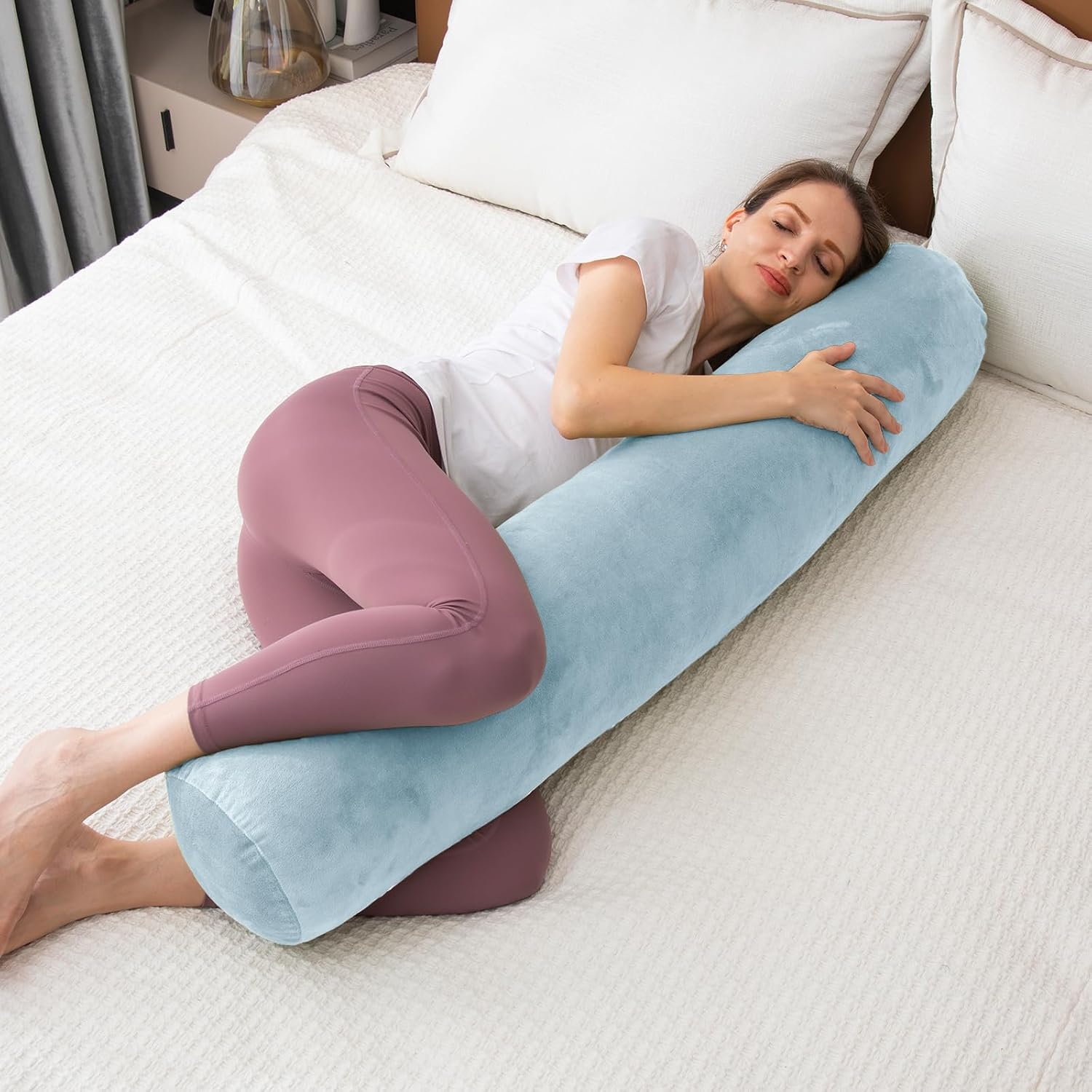 1 MIDDLE ONE Bolster Pillow for Bed, Long Round Body Pillow for Adults with Removable Velvet Cover, Decorative Tube Roll Cylinder Pillow…